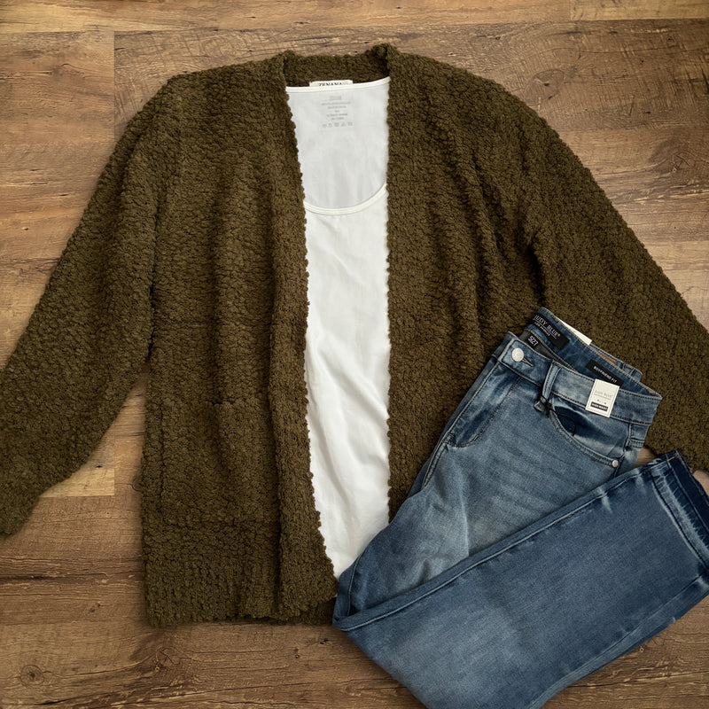 Olive Popcorn Cardigan