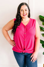 SAMPLE Fuchsia Button Sleeveless Top With Adjustable Tie