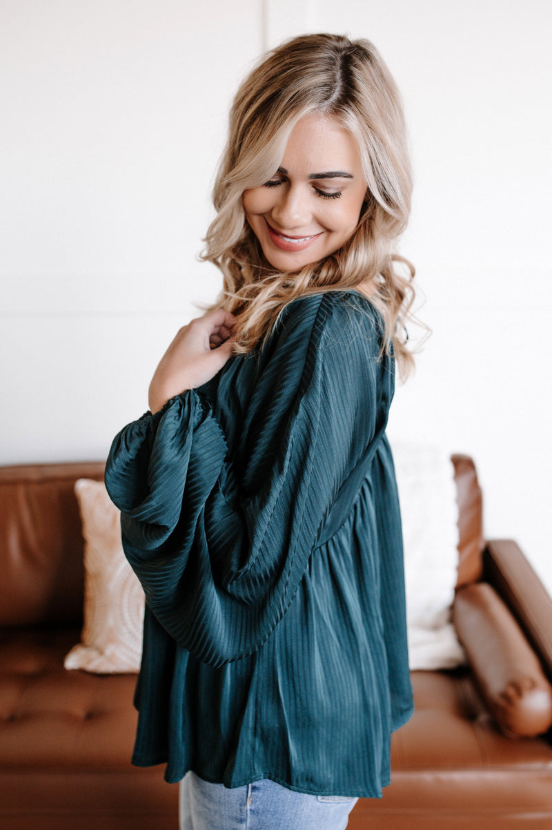 SAMPLE Into The Shadows Striped Blouse In Deep Emerald