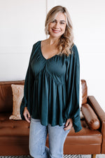 SAMPLE Into The Shadows Striped Blouse In Deep Emerald