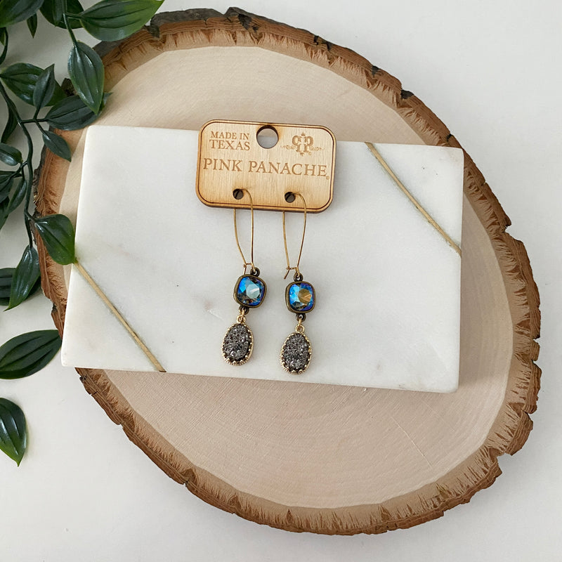 Blue + Druzy Drop Earrings