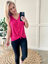 SAMPLE Fuchsia Button Sleeveless Top With Adjustable Tie