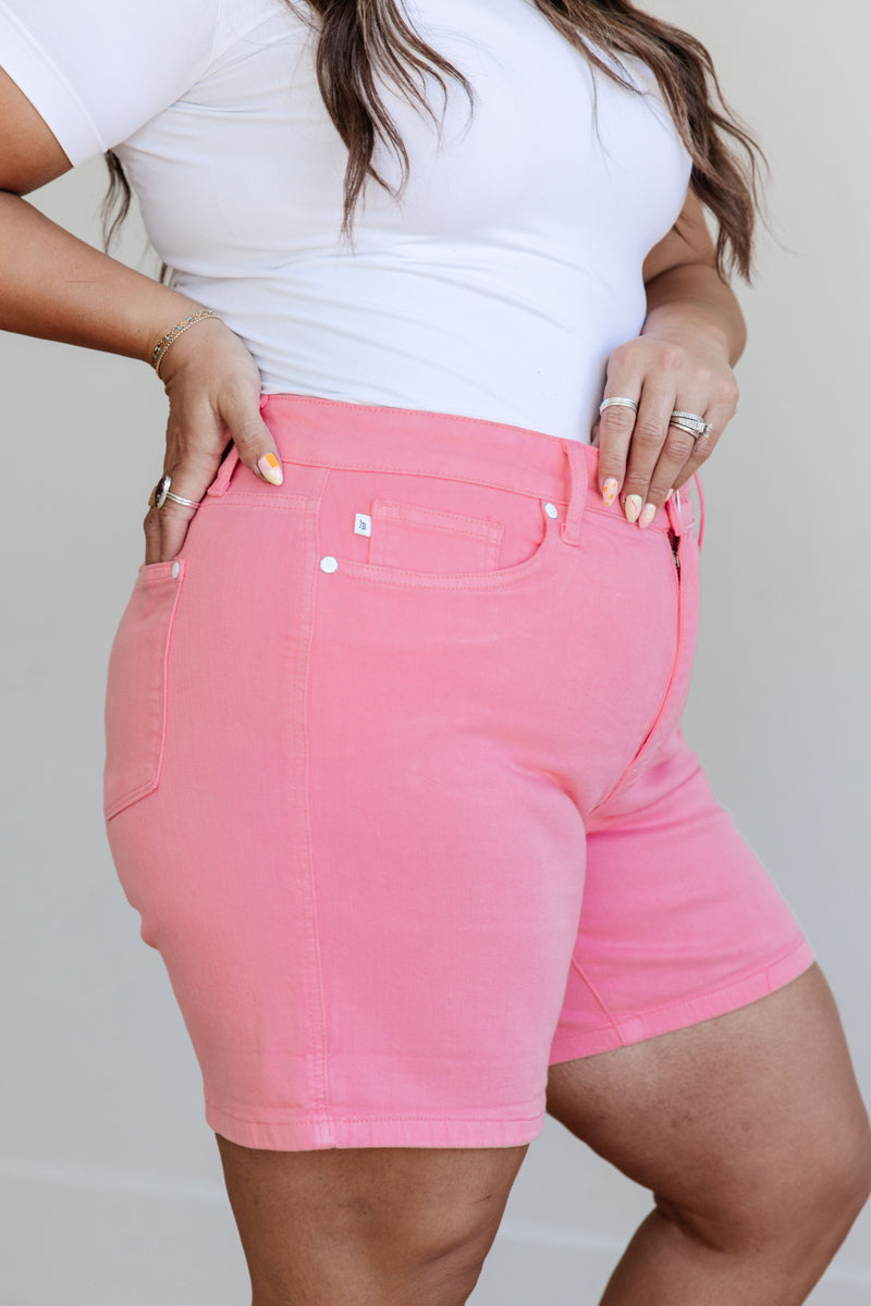 Jenna High Rise Control Top Cuffed Shorts in Pink