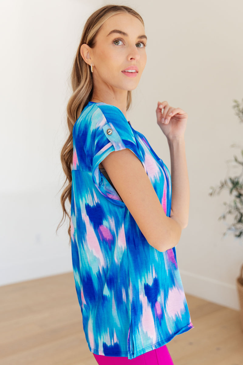 Lizzy Cap Sleeve Top in Royal Brush Strokes