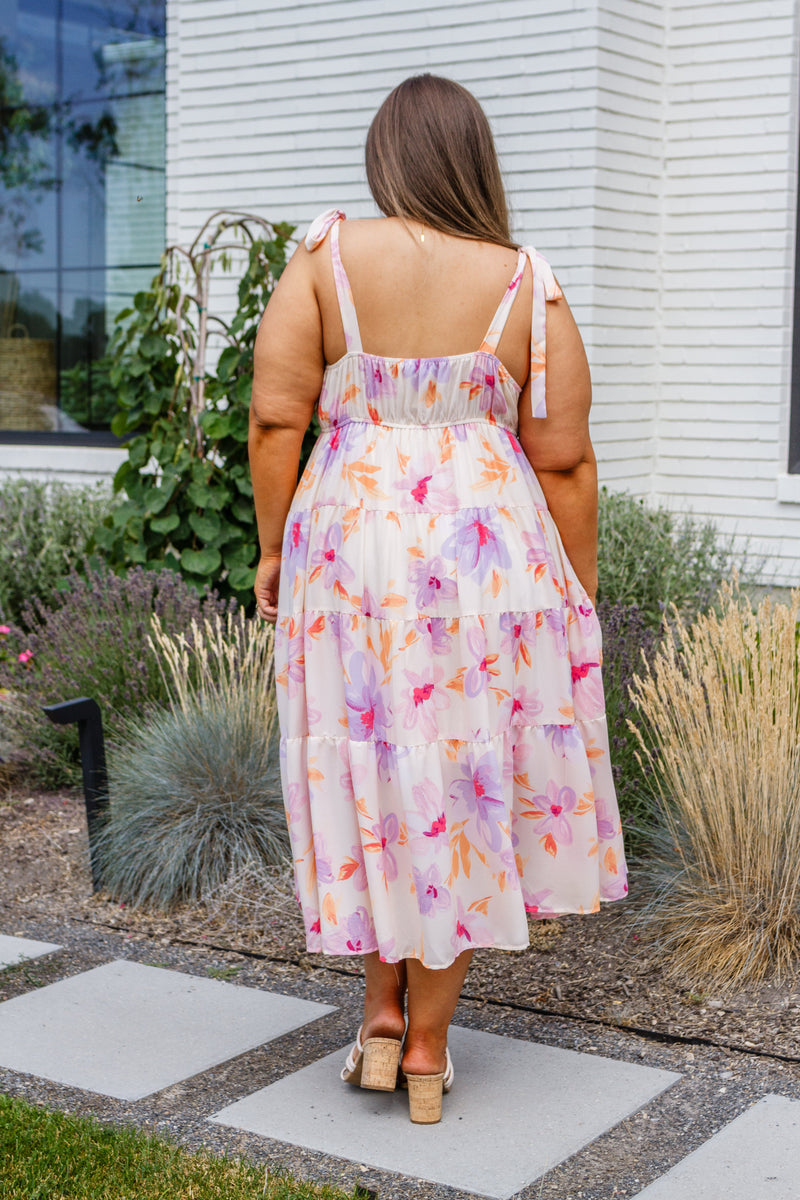 Pastel Petals Floral Midi Dress