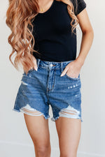 Samantha High Rise Rigid Magic Distressed Cutoff Shorts