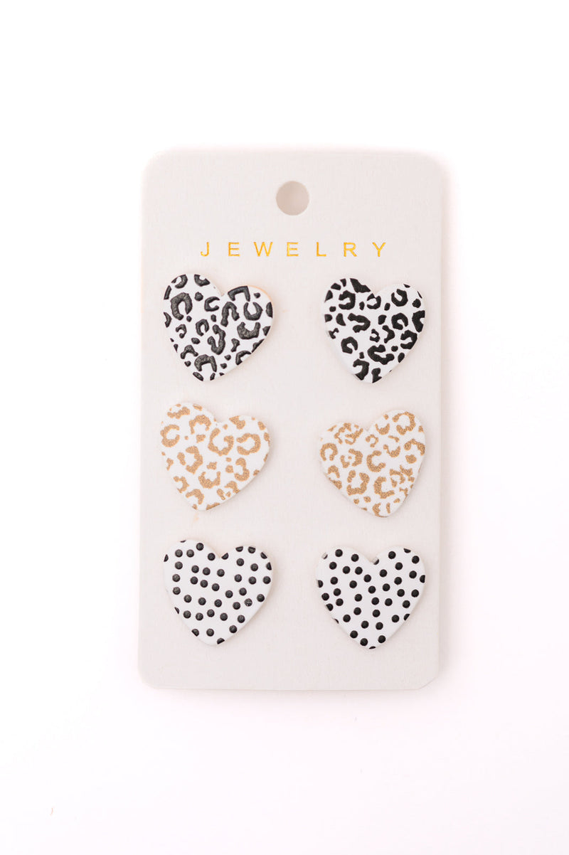 *Triple Hearts Studs in Animal