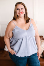 SAMPLE Spring Into Action Delicate Babydoll Top in Soft Periwinkle