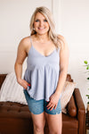 SAMPLE Spring Into Action Delicate Babydoll Top in Soft Periwinkle