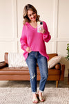 SAMPLE Because Of You V Neck Knit Sweater in Pink