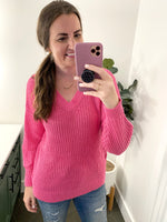 SAMPLE Because Of You V Neck Knit Sweater in Pink