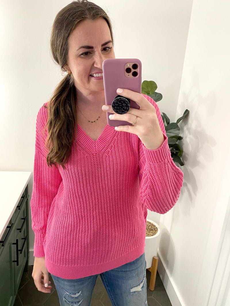 SAMPLE Because Of You V Neck Knit Sweater in Pink